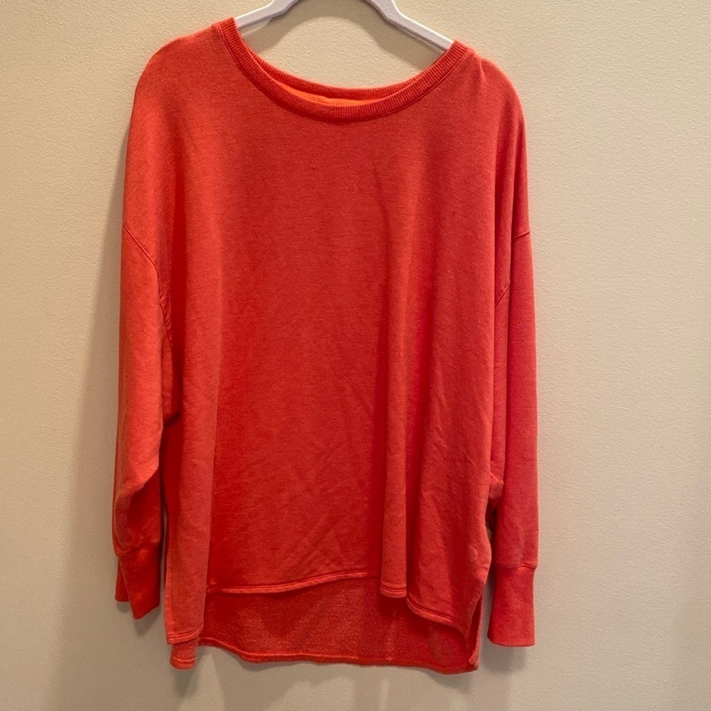 LL Bean SoftFlex Crewneck Dolman Sleeve Pullover Peachy Orange LP